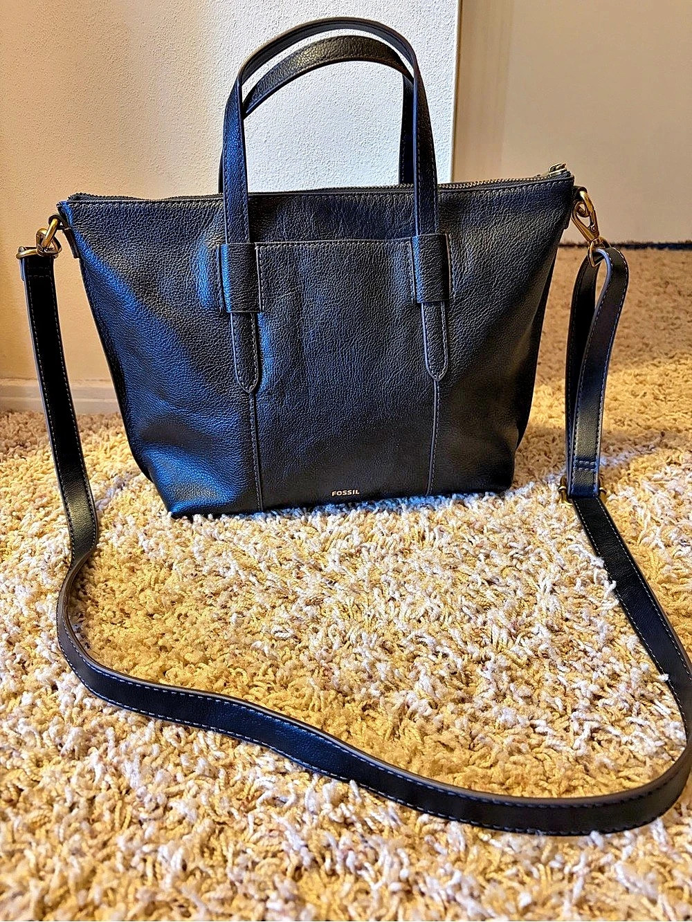 Fossil Skylar Satchel Leather Tote in Black